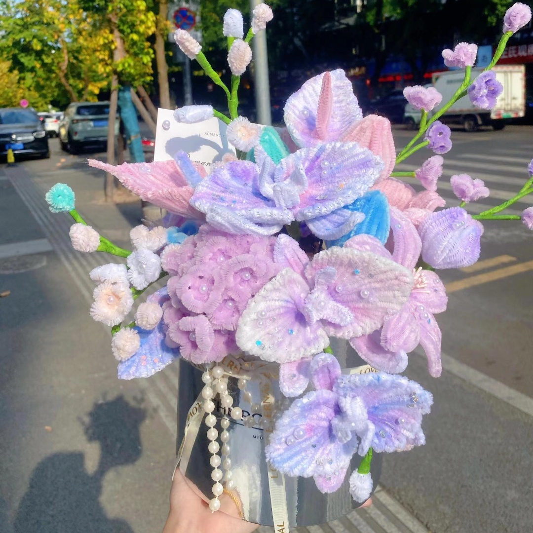 扭扭棒抱抱桶花束手工diy材料包自制成品仿真花送女朋友闺蜜礼物