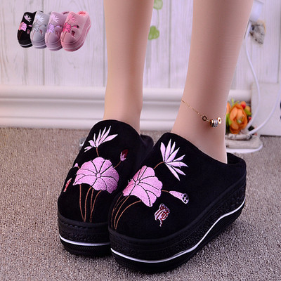 新款棉拖鞋女秋冬季室内外厚底防滑保暖荷花居家半包跟毛绒棉拖鞋