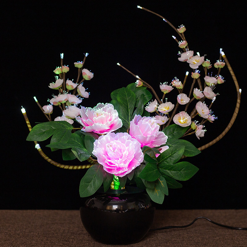 仿真盆景LED光纤莲花灯荷花灯家居装饰客厅摆件夜光灯佛灯佛前灯
