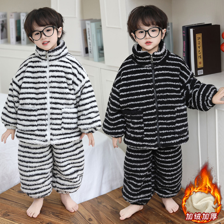 男童法兰绒套装睡衣冬装家居服