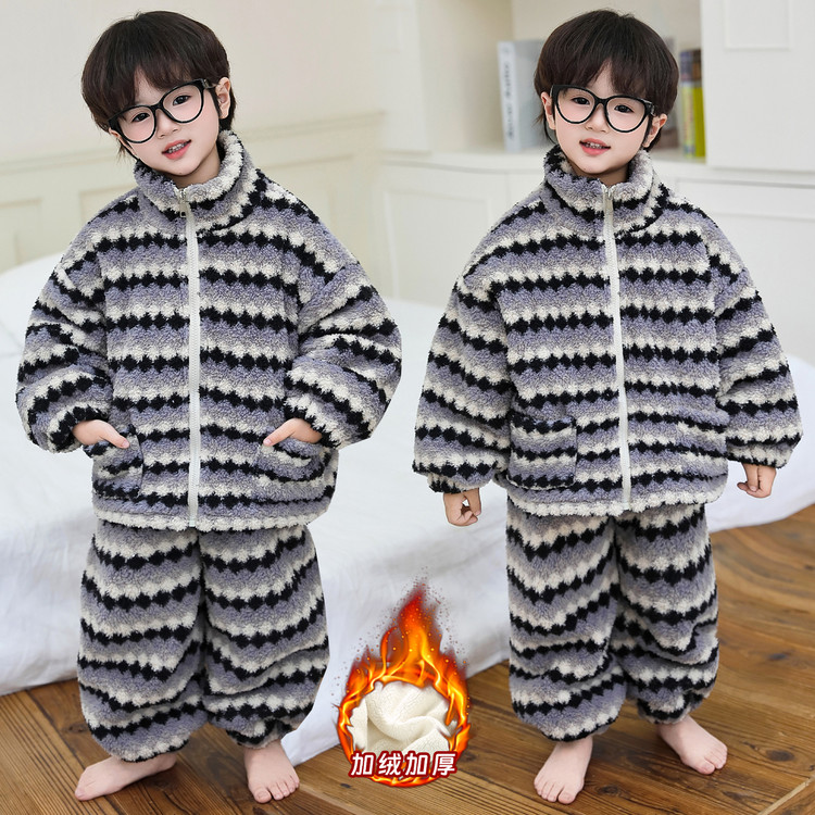 男童加绒睡衣套装家居服法兰绒