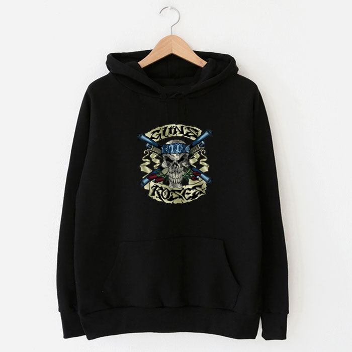 Guns N' Roses枪花 纯棉加绒厚实连帽套头帽衫宽松大码男卫衣秋冬