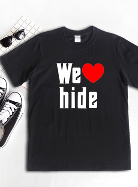 日本x-japan 纪念hide 黑色不变形透气摇滚嘻哈宽松圆领短袖男T恤