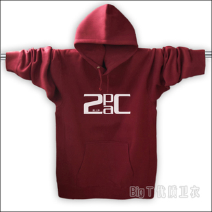 2pac饶舌摇滚 印花个性纯棉宽松有大码套头连帽帽衫男卫衣