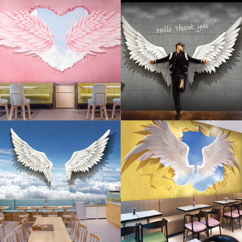 5d天使之翼翅膀墙纸摄影背景墙壁画网红直播背景美发店服装店壁纸