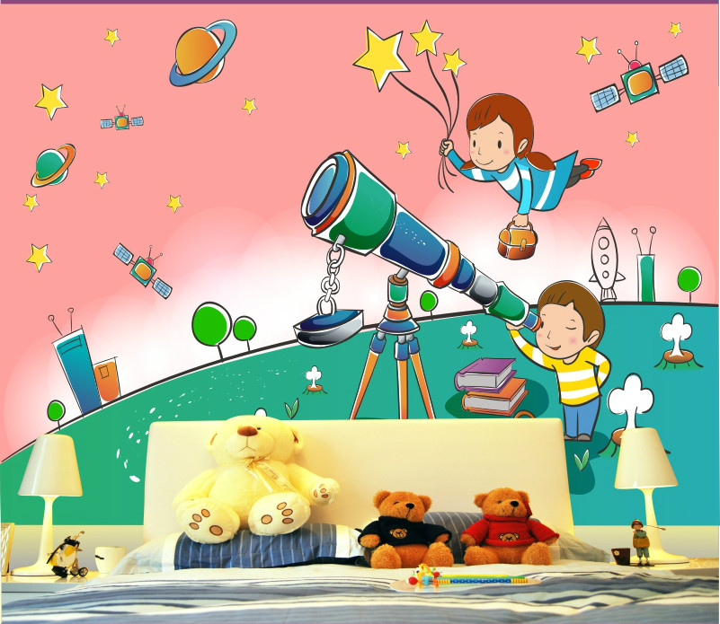 儿童乐园房卡通壁纸卧室背景观星墙纸宇宙星空定制大型无缝壁画