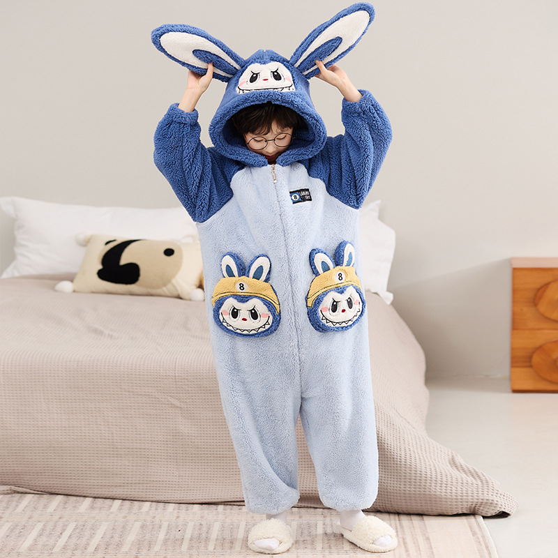 男童睡衣加绒睡裤加厚冬4保暖6法兰绒8珊瑚绒3-5-7-9岁10拉布布12