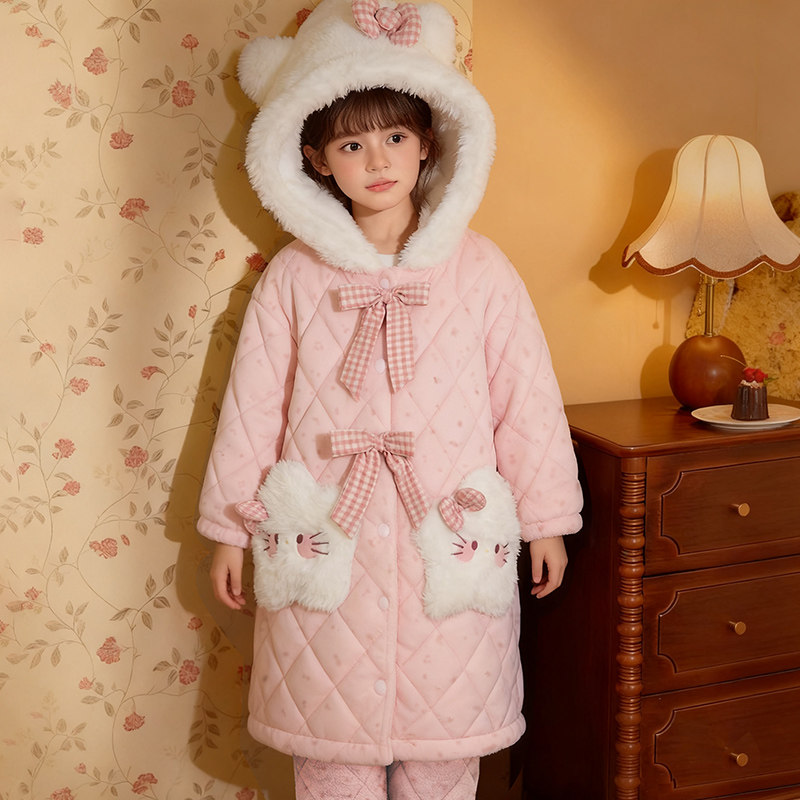 3冬季法兰绒睡衣珊瑚绒睡袍4女童6女孩7加厚8三层夹棉12岁9冬天款