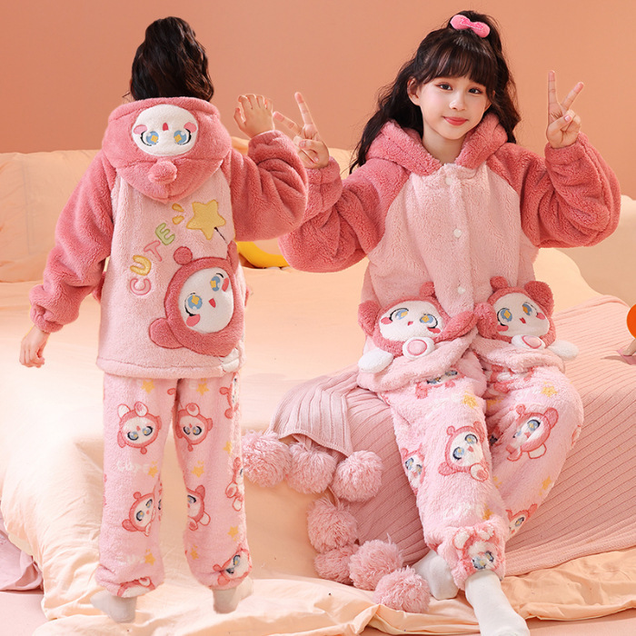 蛋仔派对睡衣服冬款加绒加厚冬装3女孩5女童7小学生10-12岁中大童