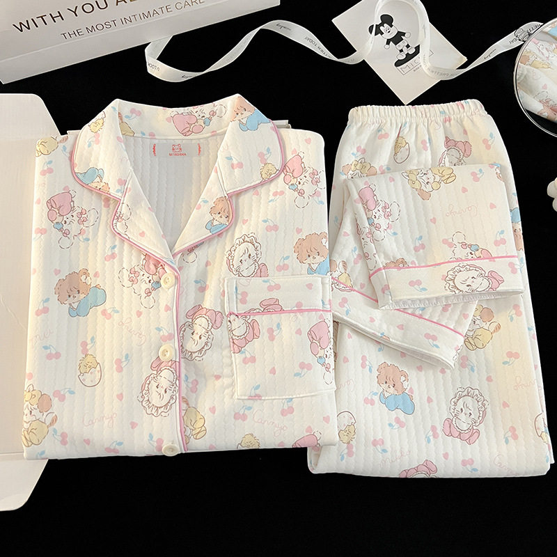 女童睡衣冬季长袖冬天加厚mikko米蔻 儿童睡衣女夹层空气棉家居服