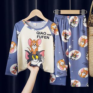儿童睡衣男孩女孩空调房春秋夏款卡通猫和老鼠汤姆猫杰瑞鼠家居服