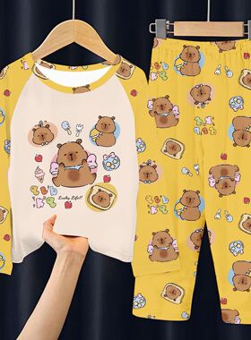 CAPYBARA儿童睡衣春秋季长袖长裤套装卡皮巴拉8-9-10岁女孩4男孩5