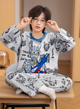 赛罗奥特曼睡衣法莱绒4男童儿童5宝宝8-9-10岁小孩子童装冬天偏厚