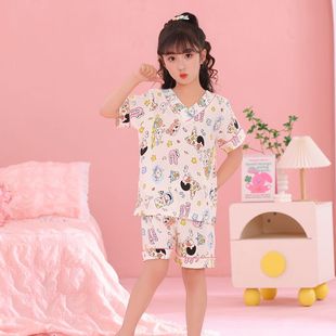蜡笔小新儿童睡衣女孩子睡裤夏季无袖短裤套装三四五六七八九十岁
