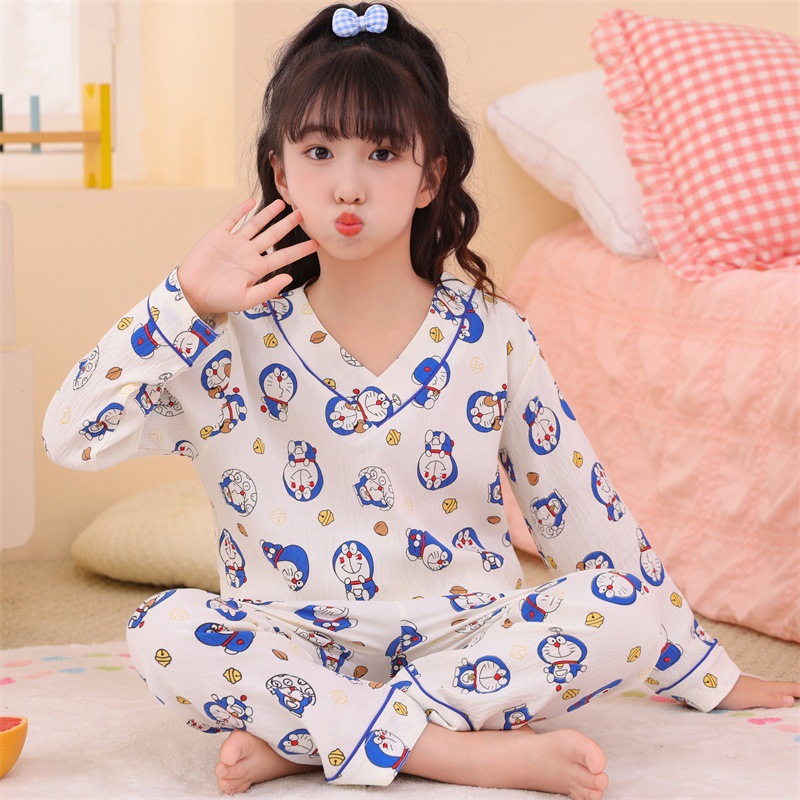 春夏款秋衣秋裤中大儿童睡衣女孩子 哆啦a梦童装家居服叮当猫衣服