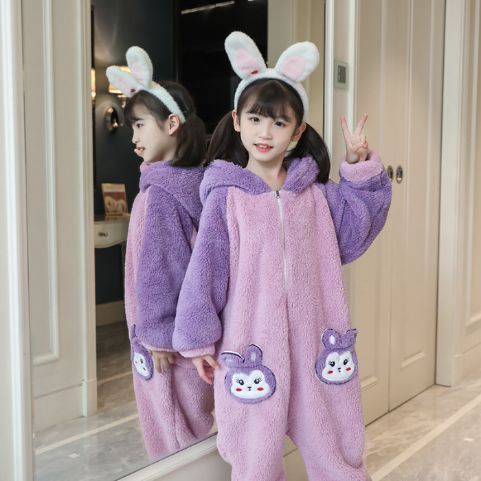星黛露可爱睡衣儿童女童秋冬季加厚加绒保暖连体服家居服连身童装