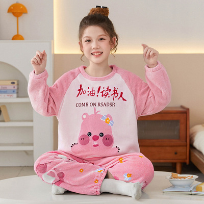 露比Loopy睡衣秋冬加绒加厚3女孩4珊瑚绒5女童6法兰绒7-8-9岁儿童