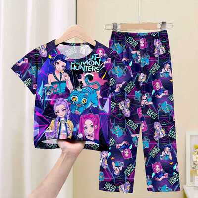 KPopDemonHunters睡衣春秋家居服夏空调服女童女孩儿童薄短袖长裤