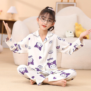 春秋季儿童女童长袖长裤夏款泡泡棉睡衣睡裤kuromi库洛米两件套装