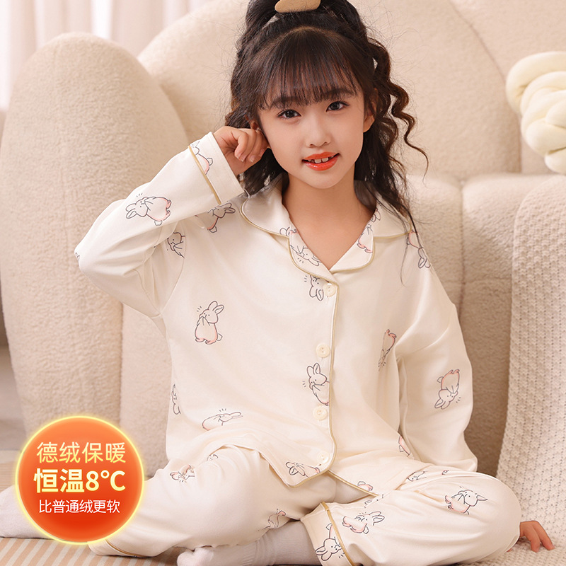 睡衣冬季加厚绒4女孩6女童8可爱小兔子3-5-7-9岁中大童12德绒保暖