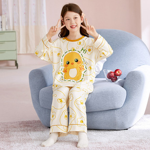奶龙图案加胖加肥中大童睡衣睡裤女孩儿童春秋大码家居服纯棉套装