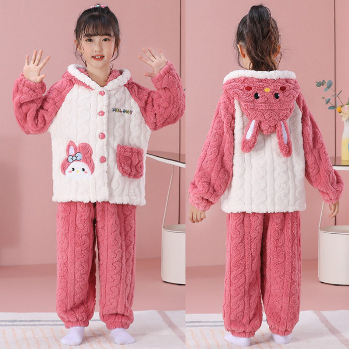 儿童秋冬季睡衣加厚加绒4女孩6女童8美乐蒂3-5-7-9岁保暖10连帽衫