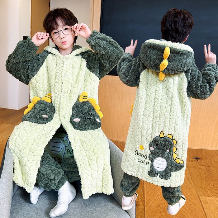 小恐龙睡衣冬装3宝宝5儿童6学生7男孩8-9-10岁冬款加绒加厚提花绒