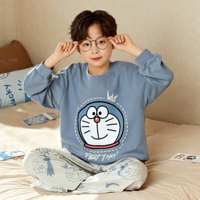 哆啦a梦儿童睡衣薄8-9-10-12岁春秋纯棉3男宝宝5岁男孩子6叮当猫7
