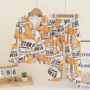 加菲猫卡通睡衣男童女童家居服春季春天秋款秋装兄妹姐弟两件套装