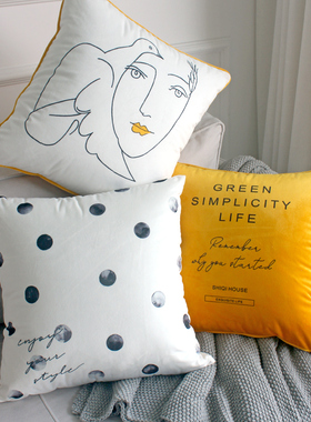 北欧现代样板房简约ins风黄色丝绒抱枕轻奢沙发靠垫不含芯靠枕套