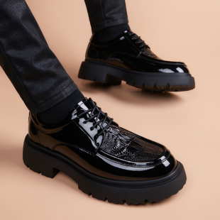 休闲男皮鞋2026爆款厚底增高百搭真皮商务正装鳄鱼纹时尚英伦男鞋