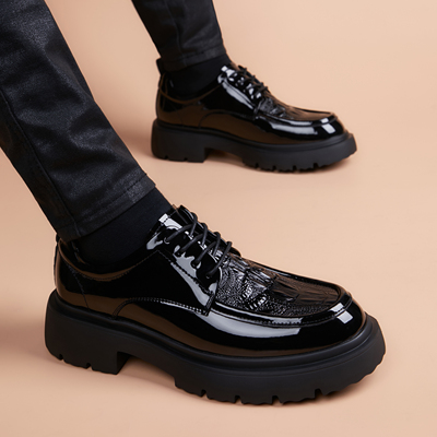 休闲皮鞋厚底增高商务正装鳄鱼纹