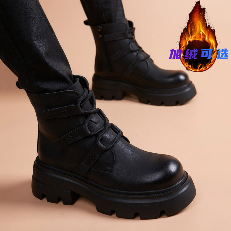 休闲男靴马丁靴男款高帮秋冬2025新款增高皮靴英伦风复古工装靴子