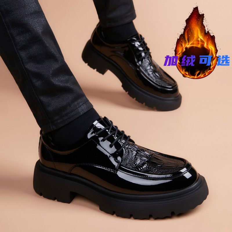 休闲皮鞋厚底增高商务正装鳄鱼纹