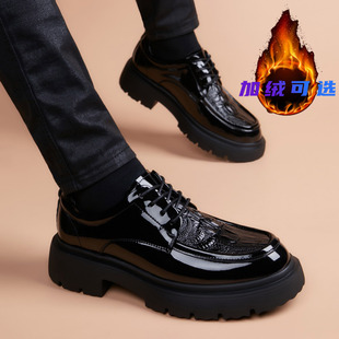 2025新款休闲男皮鞋厚底增高真皮商务正装鳄鱼纹时尚百搭英伦男鞋