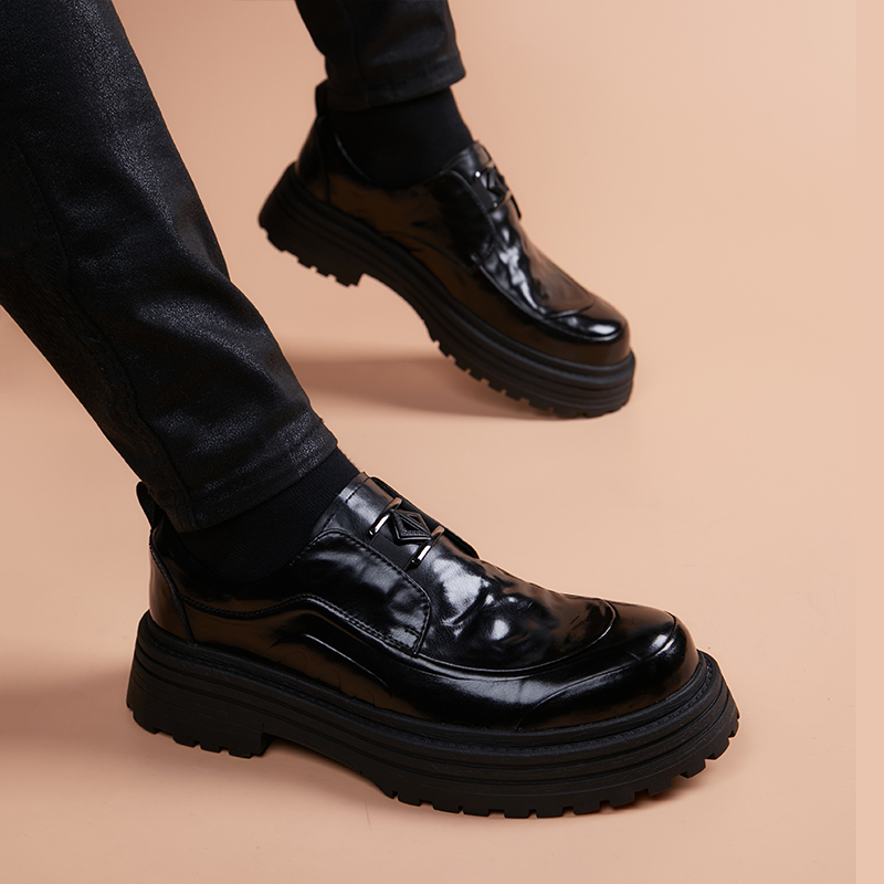 新款商务男士皮鞋套脚真皮防滑高档休闲男鞋厚底增高皮鞋男英伦风