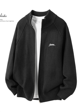 MSD 松弛感立领拉链开衫针织衫男刺绣宽松毛衣外套休闲毛衫上衣潮