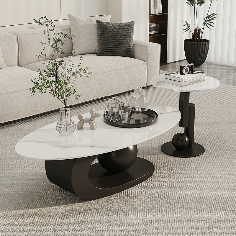 森岳家椭圆形岩板现代简约茶几