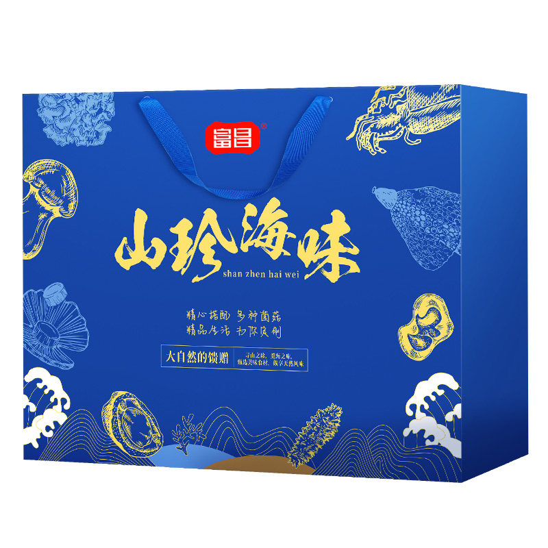 富昌菌菇礼盒精品山珍海味蓝303g鲍鱼菇玉鹿茸菇木耳礼盒节日送人