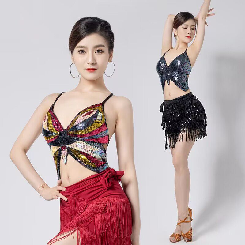 欧美亮片表演演出上衣肚皮舞亮片蝴蝶文胸DS夜店舞台亮片蝴蝶上衣