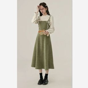 复古假两件木耳边领加绒拼接胖MM收腰遮肉冬季 冬季 连衣裙 女装 大码