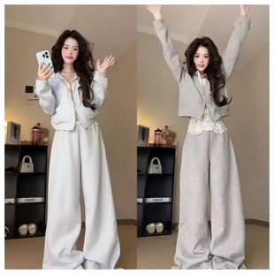 连帽拉链卫衣阔腿裤 宽松韩版 两件套ins风潮 舒适新款 休闲运动套装