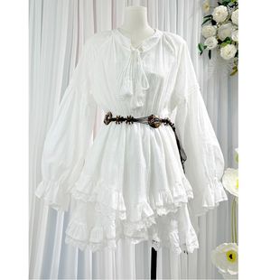 收腰显瘦超仙不规则裙子 长袖 法式 度假风甜美蕾丝连衣裙女2025春季