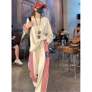 女炸街卫衣阔腿裤 欧货运动服套装 休闲两件套跑步 时尚 春秋宽松韩版