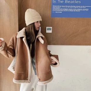 棉服潮 高级感加厚保暖短款 盐系复古皮毛一体机车服女2025冬季 新款