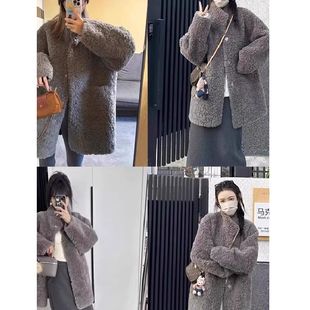 开衫 法式 小个子宽松显瘦中长款 女装 棉袄 小香风仿羊羔绒外套秋冬季