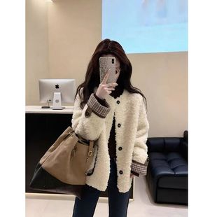 米白色撞色小香风外套2025新款 独特别致加绒厚上衣冬 今年流行爆款