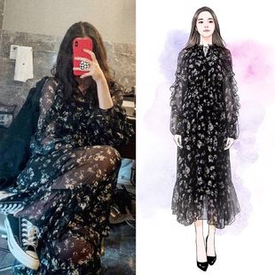 收腰显瘦气质长裙 长袖 2025年春夏新款 碎花连衣裙女法式