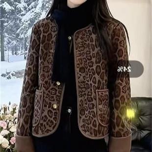 女装 冬季 豹纹外套大码 小香风时尚 胖妹妹百搭宽松显瘦保暖外衣 新款