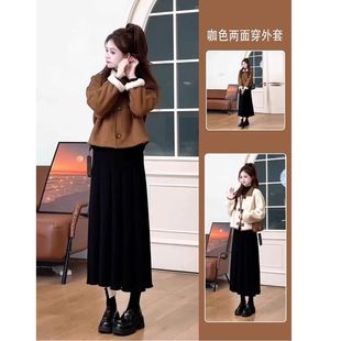 双面穿皮毛一体羊羔毛外套女秋冬季 麂皮绒上衣 加绒加厚小个子短款